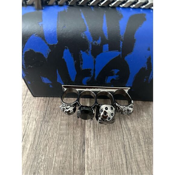 ALEXANDER MCQUEEN GRAFFITI FOUR-RING LEATHER SHOULDER BAG IN BLUE BLACK $2,500 - Picture 3 of 16